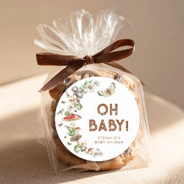 Pegatina Redonda Oh Baby Woodland Mushroom Baby Shower Favor 