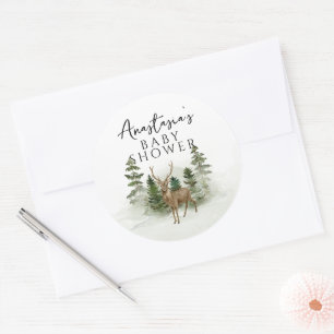 Pegatina Redonda Oh Baby Woodland Watercolor Rustic Baby Shower