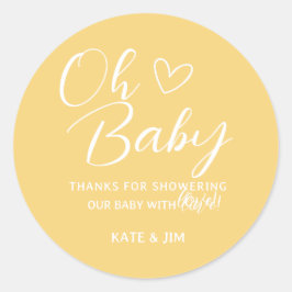 Pegatina Redonda Oh Baby Yellow Baby Shower Gracias