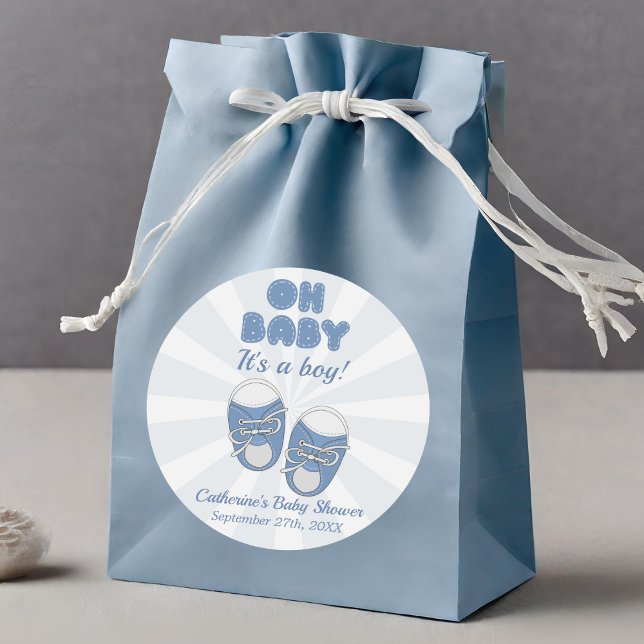 Pegatina Redonda Oh, bebé | Baby Shoes Dusty Blue Boy Baby Shower (Subido por el creador)