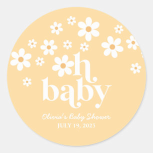 Pegatina Redonda ¡Oh bebé! boho Daisy fiesta de bebé amarillo