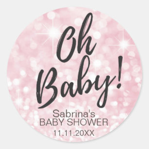 Pegatina Redonda ¡OH BEBÉ! Chica Baby Shower de Purpurina de parque