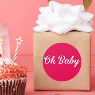 Pegatina Redonda Oh bebé chica rosa personalizada