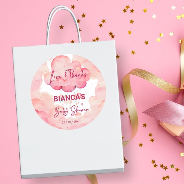 Pegatina Redonda Oh bebé cielo rosa whimsical baby ducha favor (Oh baby pink whimsical cloud baby shower thank you favor stickers baby shower favors)