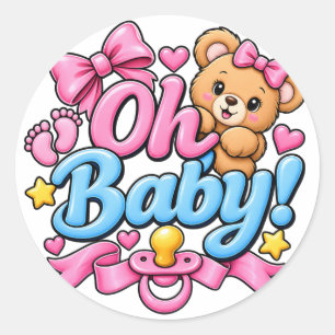 Pegatina Redonda ¡Oh bebé! Diseño de celebración de baby shower