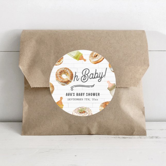 Pegatina Redonda Oh Botellas Bebé y Bagels Baby Shower Brunch (Subido por el creador)