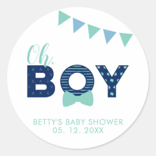 Pegatina Redonda Oh Boy Baby Shower   Partido Favor Gracias Pegatin