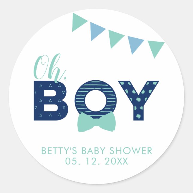 Pegatina Redonda Oh Boy Baby Shower | Partido Favor Gracias Pegatin (Anverso)