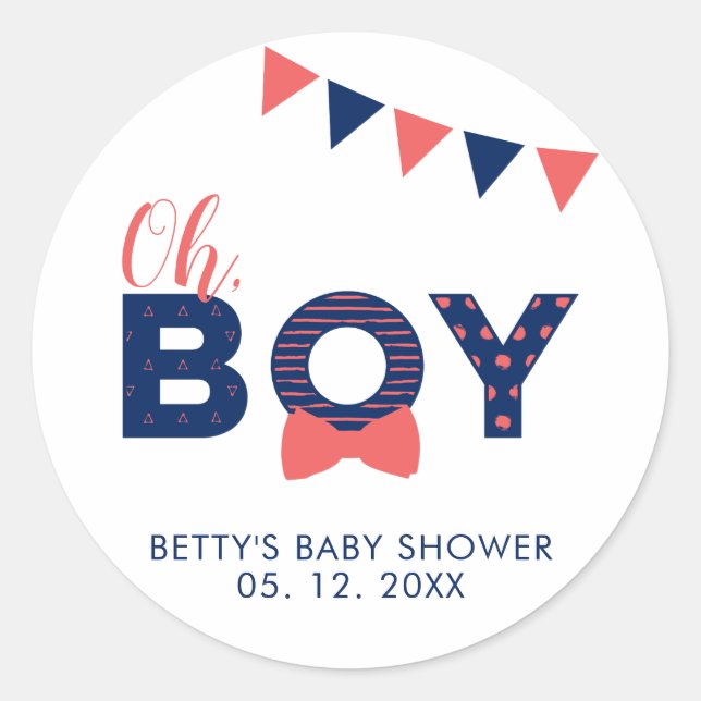 Pegatina Redonda Oh Boy Baby Shower | Partido Favor Gracias Pegatin (Anverso)