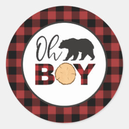 Pegatina Redonda Oh Boy Bear Buffalo Plantado Baby Shower