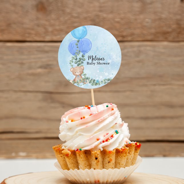 Pegatina Redonda Oh Boy Blue Balloon Eucalyptus Cupcake Topper (Subido por el creador)