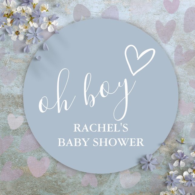 Pegatina Redonda Oh Boy Dusty Blue Baby Shower Cute Heart Thank You (Oh Boy Dusty Blue Baby Shower Cute Heart Thank You Classic Round Sticker)