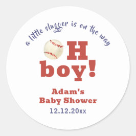 Pegatina Redonda Oh Boy Little Slugger Baseball Sport Baby Shower