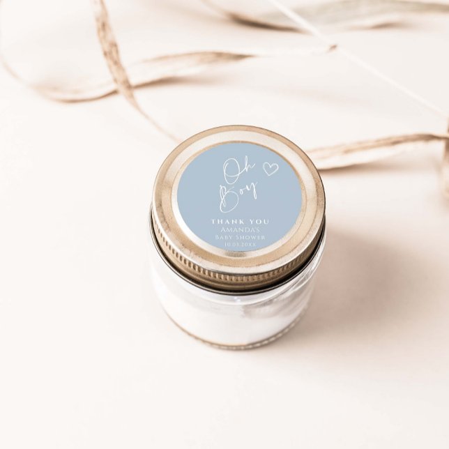 Pegatina Redonda Oh Boy Minimalista Baby Shower moderno (Subido por el creador)