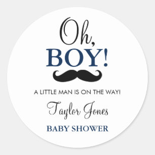 Pegatina Redonda Oh Boy Mustache Pegatinas de Baby Shower