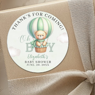 Pegatina Redonda Oh Boy, Teddy Bear Baby Shower Boy
