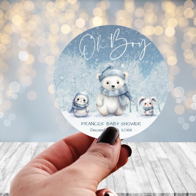 Pegatina Redonda Oh Boy Winter | Woodland Baby Shower (Subido por el creador)