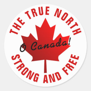 Pegatina Redonda ¡Oh Canadá! Verdadero Norte Fuerte y Libre Hoja de