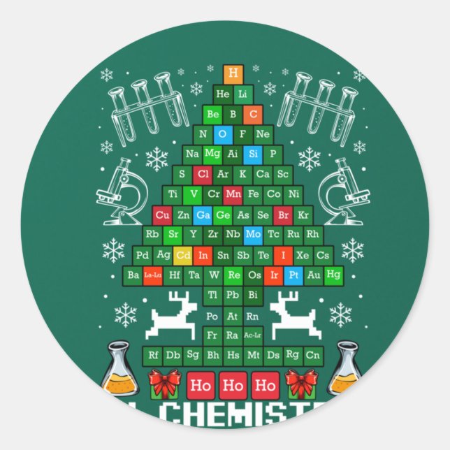Pegatina Redonda Oh Chemistree Christmas Chemistry Science Periodic (Anverso)