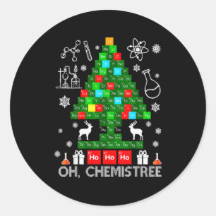 Pegatina Redonda Oh Chemistree científico químico Navidad Xmas Te