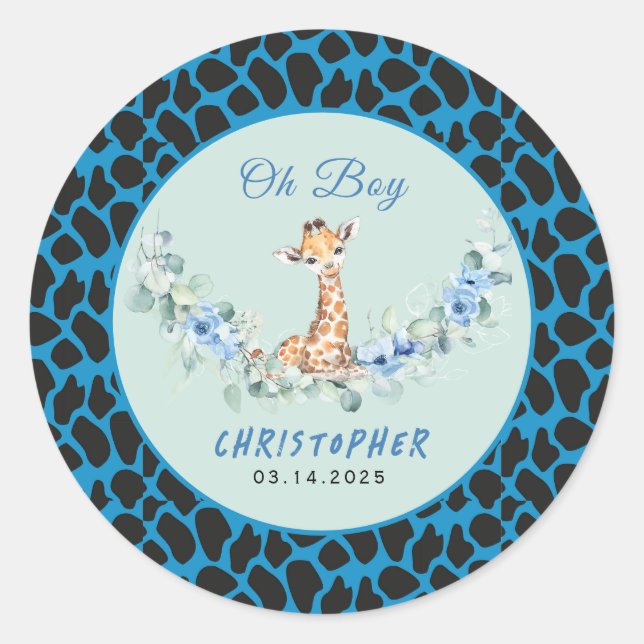 Pegatina Redonda ¡Oh, chico! Baby Giraffe Baby Shower (Anverso)