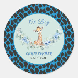 Pegatina Redonda ¡Oh, chico! Baby Giraffe Baby Shower