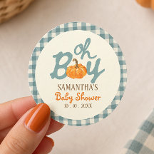 Oh chico calabaza gingham azul baby shower 