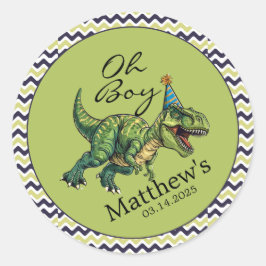 Pegatina Redonda ¡Oh, chico! Cute Dinosaur Baby Shower