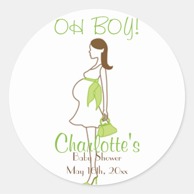 Pegatina Redonda ¡OH CHICO! Pegatinas de Baby Shower Green Silhouet