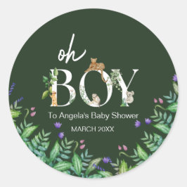 Pegatina Redonda Oh chico Safari Animal Jungle White Baby Shower