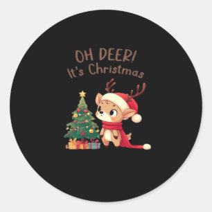 Pegatina Redonda Oh Ciervo Es Navidad Estilo Estético Moderno