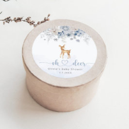 Pegatina Redonda Oh ciervo invierno azul niño baby shower