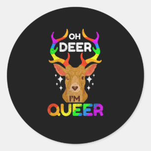 Pegatina Redonda Oh Ciervo Queer Divertido Orgullo LGBTQ Conciencia