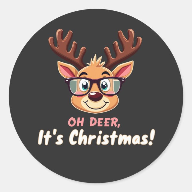 Pegatina Redonda Oh ciervo, son Navidades: una fiesta de feriados a (Anverso)