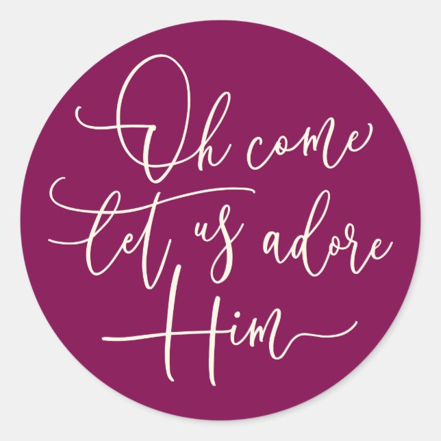 Pegatina Redonda Oh Come Let Us Adore Him Navidad de guiones (Anverso)