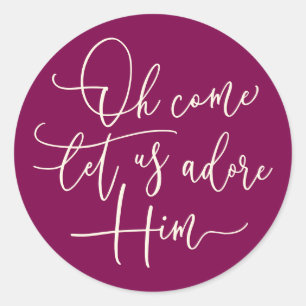 Pegatina Redonda Oh Come Let Us Adore Him Navidad de guiones