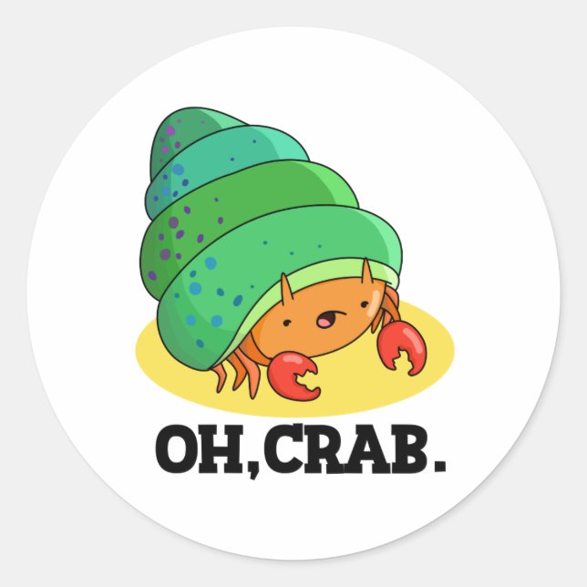 Pegatina Redonda Oh Crab Gracioso Crab Phrase Pun (Anverso)