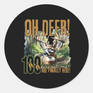 Pegatina Redonda Oh Deer 100 Días De Escuela Ya Están Acá La Caza D