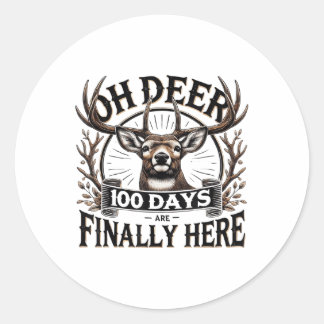 Pegatina Redonda Oh Deer 100 Días De Escuela Ya Están Acá La Caza D
