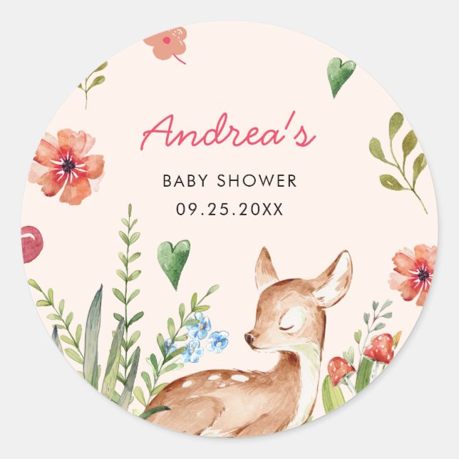 Pegatina Redonda Oh Deer Baby Shower (Anverso)