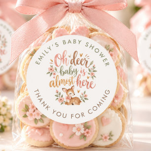Pegatina Redonda Oh Deer Bosque Baby Shower Gracias