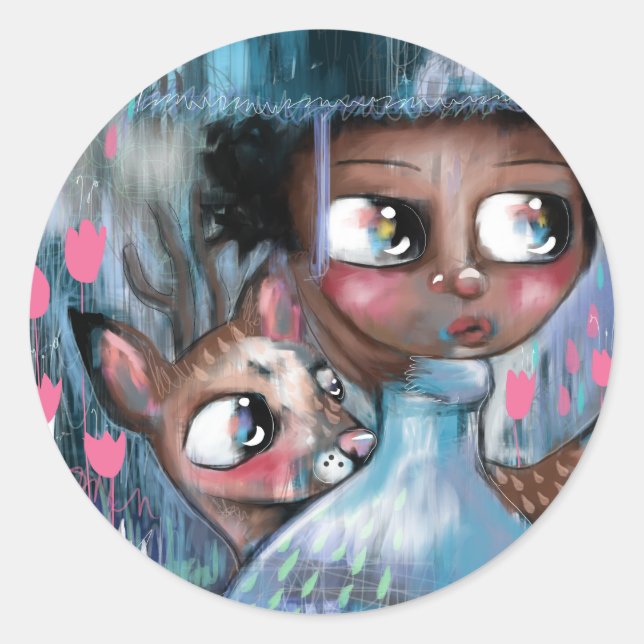 Pegatina Redonda ¡Oh! Deer Está Lluviendo (Anverso)