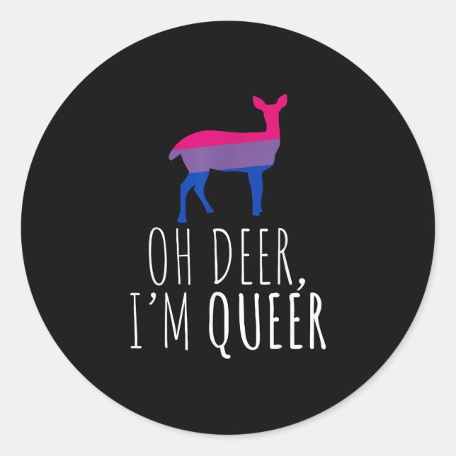 Pegatina Redonda Oh Deer Queer Bisexual Pride Gay Lesbian Design  (Anverso)