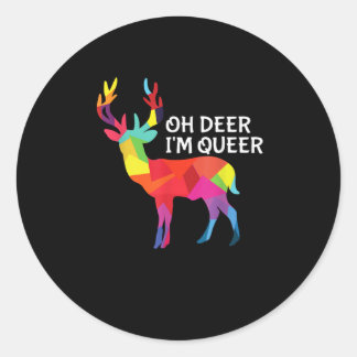 Pegatina Redonda Oh Deer Queer Funny Pun LGBT Pride Design