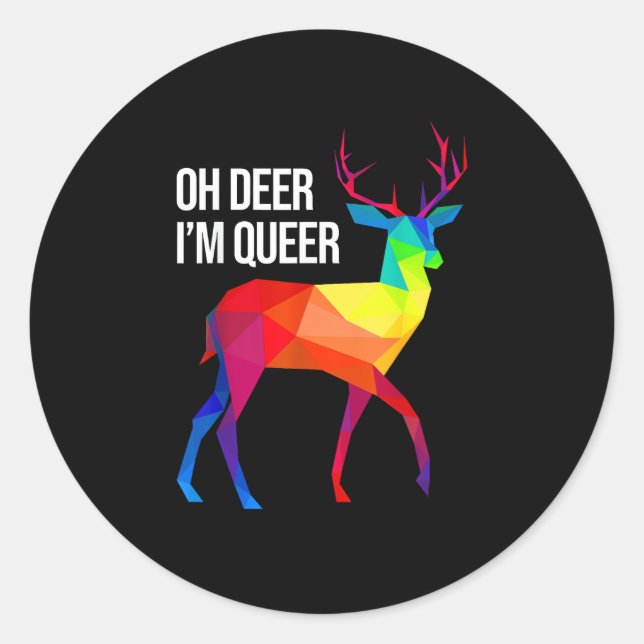 Pegatina Redonda Oh Deer Queer LGBT Pride Celebration Design  (Anverso)