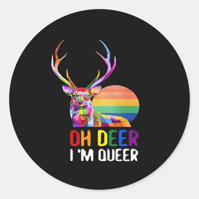 Pegatina Redonda Oh Deer Queer Minimal Modern Style  (Anverso)