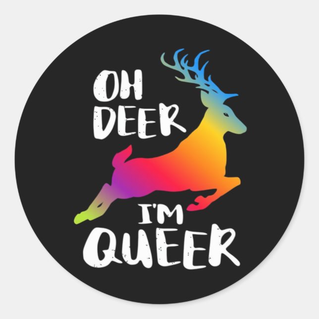 Pegatina Redonda Oh Deer Queer Pride Minimal Artistic Style (Anverso)