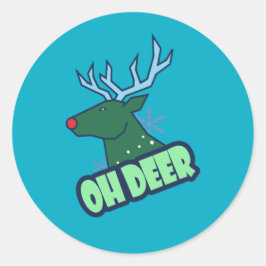 Pegatina Redonda OH DEER Reno divertido de Navidad