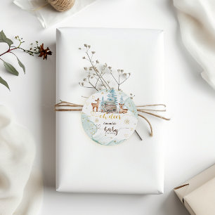 Pegatina Redonda Oh Deer Snowy Forest Baby Shower