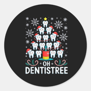 Pegatina Redonda Oh Dentistree - Árbol de Navidad Divertido Higieni